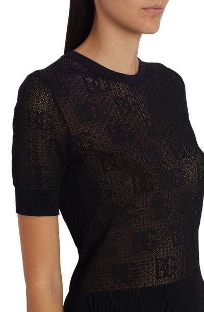 Shop Dolce & Gabbana Logo Pointelle Sweater In Black