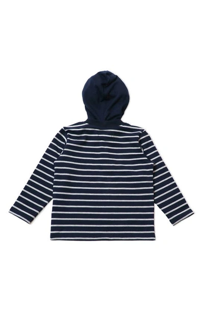 Shop Thoughtfully Hooded Henley With Removable Hood In Blue With Grey Stripe
