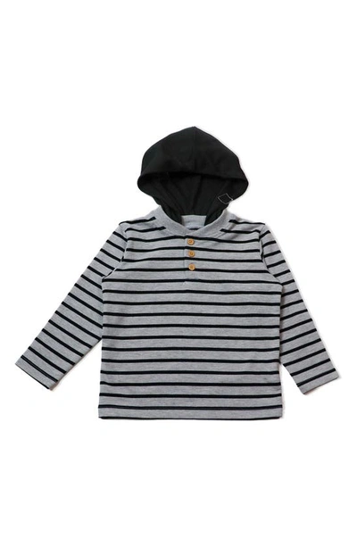 Shop Thoughtfully Hooded Henley With Removable Hood In H. Grey With Black Stripe
