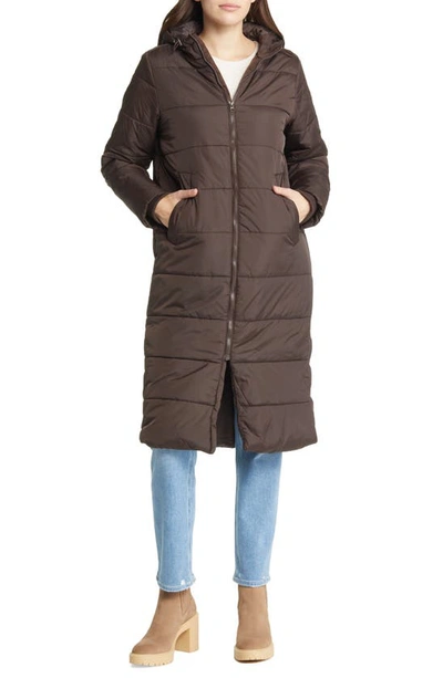 Shop Modern Eternity 3-in-1 Long Quilted Waterproof Maternity Puffer Coat In Dark Chocolate