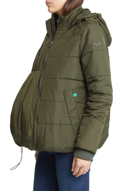 Modern Eternity Leia 3-in-1 Water Resistant Maternity/nursing Puffer Jacket With Removable Hood In Khaki Green