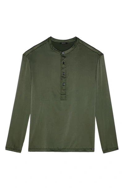 Shop Tom Ford Henley Stretch Silk Pajama Shirt In Deep Military