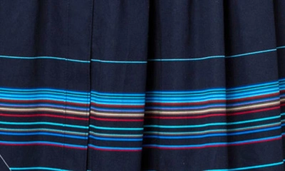 Shop Akris Punto Maxtix Stripe Pleated Cotton Satin Midi Skirt In Navy-multi