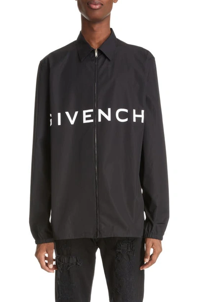 Shop Givenchy Boxy Logo Zip Shirt In Black