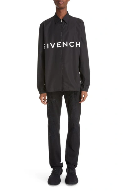 Shop Givenchy Boxy Logo Zip Shirt In Black