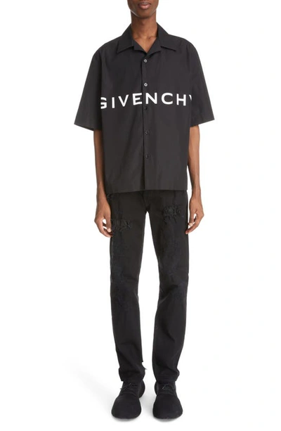 Shop Givenchy Boxy Fit Logo Button-up Camp Shirt In Black