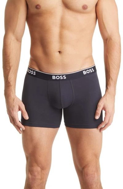 Shop Hugo Boss Boss 3-pack Power Stretch Cotton Boxer Briefs In Deep Blue