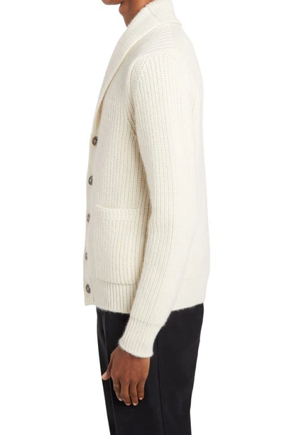 Shop Tom Ford Shawl Collar Merino Wool & Silk Rib Cardigan In Ivory