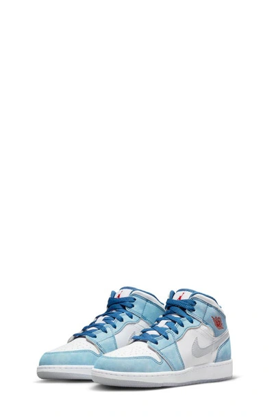 Shop Jordan Kids' Air  1 Mid Se Basketball Sneaker In French Blue/ Red