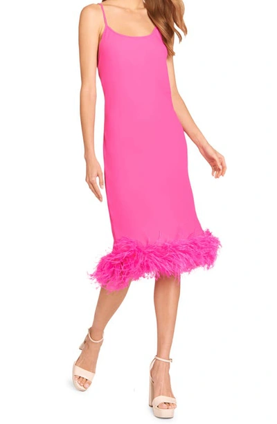 Shop Amanda Uprichard Marianna Feather Hem Cocktail Dress In Hot Pink Light