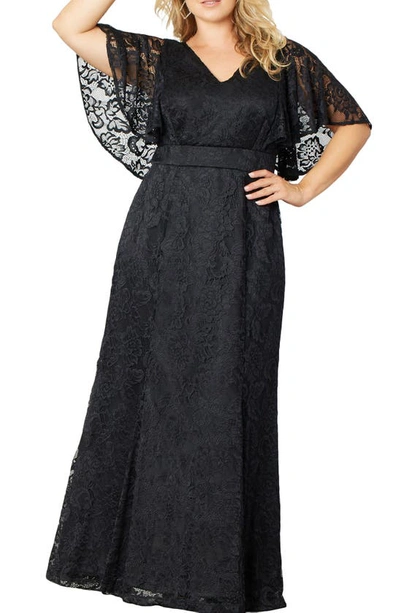 Shop Kiyonna Duchess Lace Evening Gown In Onyx