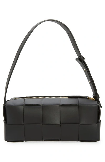 Bottega Veneta Brick Intrecciato Leather Shoulder Bag In Black-gold