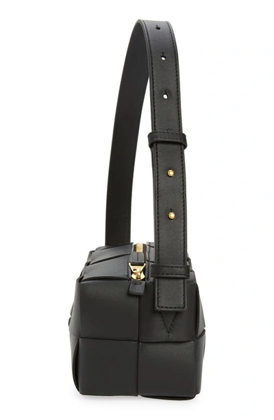 Bottega Veneta Brick Intrecciato Leather Shoulder Bag In Black-gold