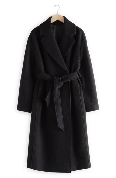 & Other Stories Belted Wool Wrap Coat In Black