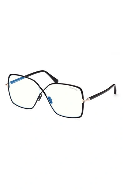 Tom Ford 59mm Butterfly Blue Light Blocking Glasses In Shiny Black