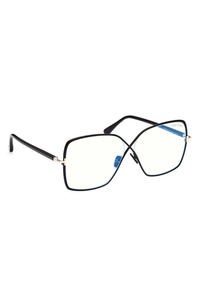 Tom Ford 59mm Butterfly Blue Light Blocking Glasses In Shiny Black