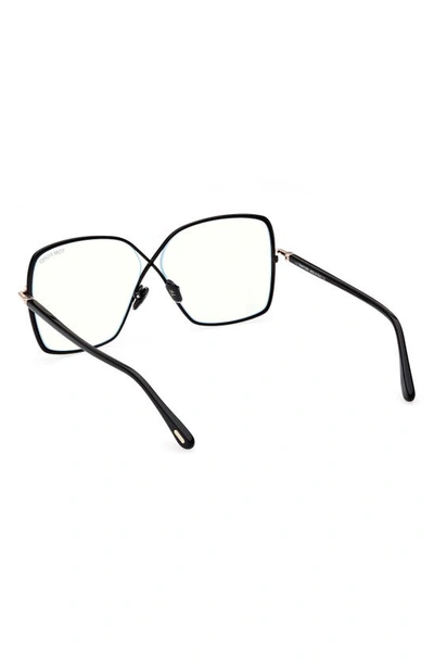 Tom Ford 59mm Butterfly Blue Light Blocking Glasses In Shiny Black