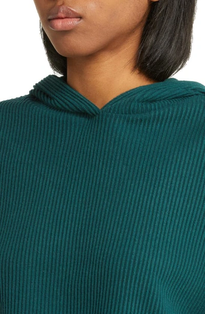 Shop Alo Yoga Muse Ribbed Crop Hoodie In Midnight Green