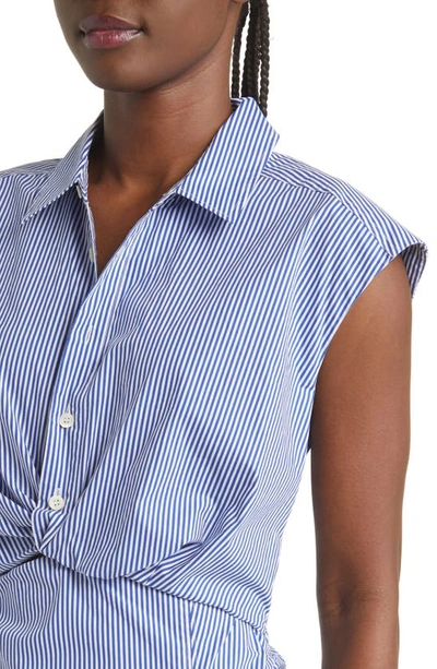 Shop Frame Twist Front Organic Cotton Shirtdress In Ultramarine Multi