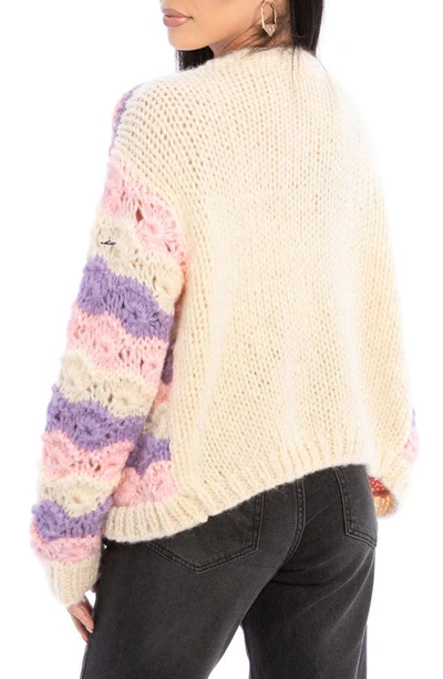 Shop Saachi Pastel Crochet Knit Cardigan In Cream