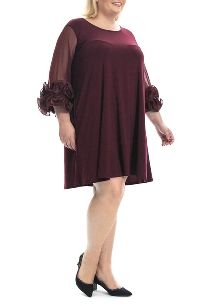 Shop Nina Leonard Ruffle Cuff Shift Dress In Deep Wine