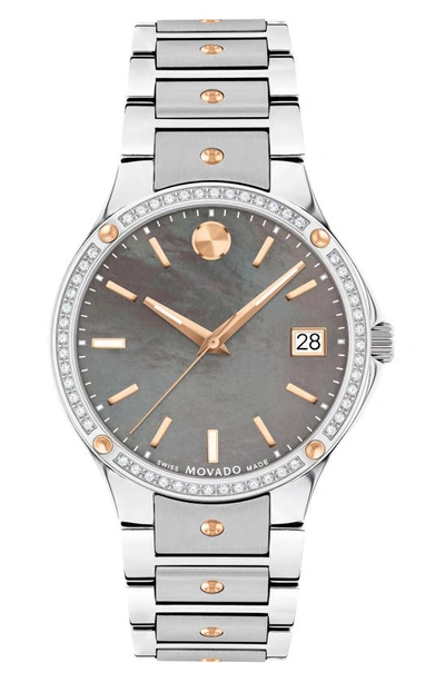 Shop Movado Se Bracelet Watch, 33mm In Grey Mop