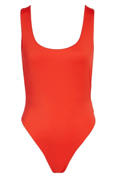 Shop Off-white Logo Band Cross Strap One-piece Swimsuit In Red