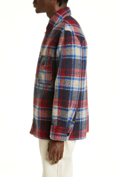 Shop Isabel Marant Kervon Plaid Felt Shirt Jacket In Blue/ Red Burd