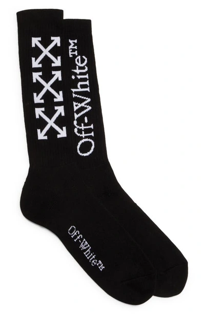 Shop Off-white Bookish Arrow Crew Socks In Black/ White