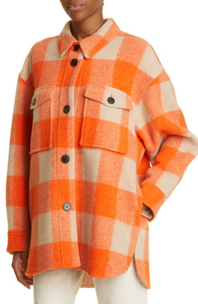 Shop Isabel Marant Étoile Harveli Buffalo Plaid Shirt Jacket In Orange
