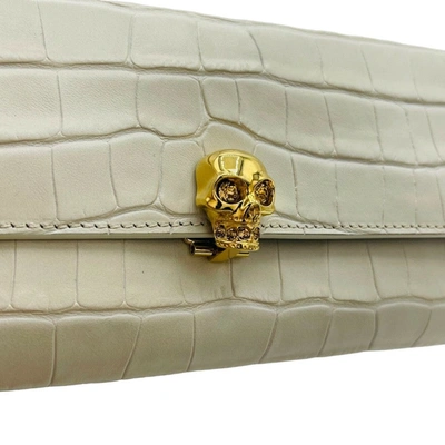 Shop Alexander Mcqueen Off White Croc-embossed Leather Skull Wallet
