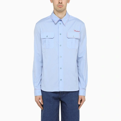 Shop Marni Light Blue Slim-fit Poplin Shirt