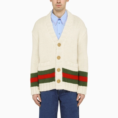 Shop Gucci Ivory/green/red Wool Cardigan