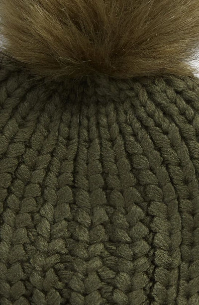 Barbour Saltburn Faux Fur Pom Beanie In Olive