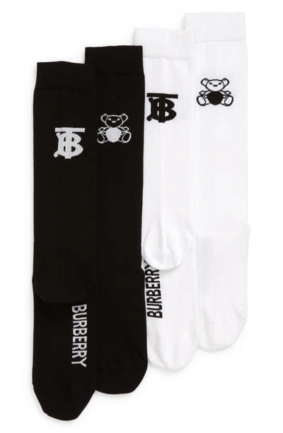 Shop Burberry Kids' Tb & Bear 2-pack Socks In Black / White