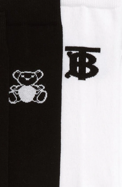 Shop Burberry Kids' Tb & Bear 2-pack Socks In Black / White