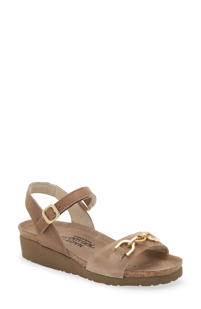 Shop Naot Aubrey Wedge Sandal In Almond Brown Suede/ Oily Bark