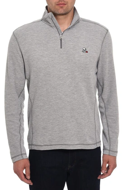 Robert Graham Polaris Embroidered Skull Quarter Zip Pullover In Heather Grey