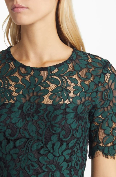 Shop Eliza J Embroidered Lace Overlay Cocktail Dress In Hunter