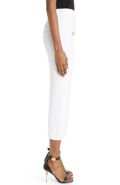 Shop Balmain High Waist Knit Midi Skirt In White