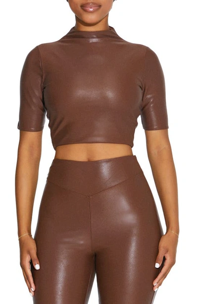 Naked Wardrobe Good Faux Leather Crop Top