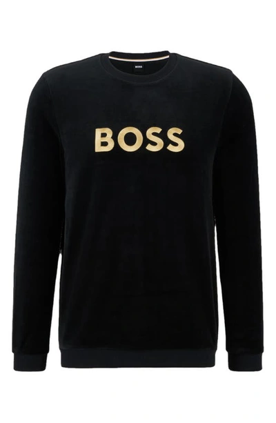 Shop Hugo Boss Boss Velour Crewneck Sweatshirt In Black