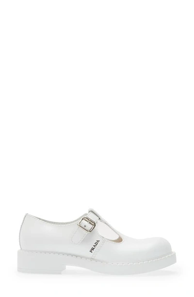 Shop Prada Chocolate T-strap Shoe In Bianco