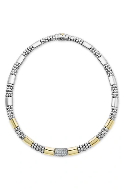 Shop Lagos High Bar Pavé Diamond Necklace In Silver
