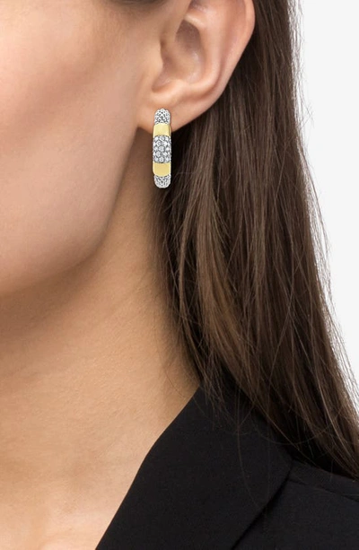 Lagos Diamond Hoop Earrings With Smooth 18k Gold And Classic Sterling Silver Caviar Beading In Silver
