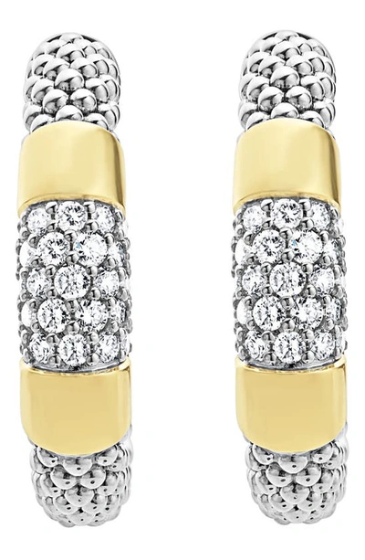 Shop Lagos High Bar Pavé Diamond Hoop Earrings In Silver