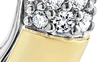Lagos Diamond Hoop Earrings With Smooth 18k Gold And Classic Sterling Silver Caviar Beading In Silver