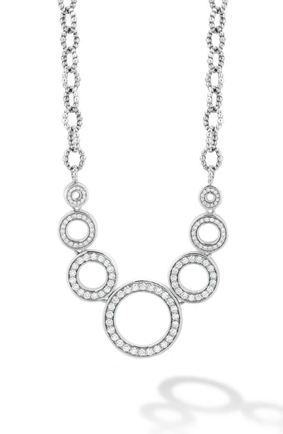Shop Lagos Enso Graduated Caviar Bead & Diamond Frontal Necklace In Silver/diamond