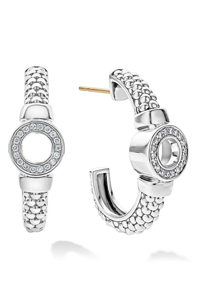 Shop Lagos Enso Diamond Hoop Earrings In Silver/diamond