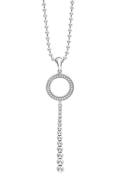 Lagos Sterling Silver Caviar Spark Diamond Circle Graduated Bead Pendant Necklace, 34 In Silver/diamond